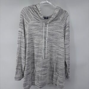 New ink Love and‎ Peace Women's 1X Gray Striped Long Sleeve Hoodie Sweatshirt